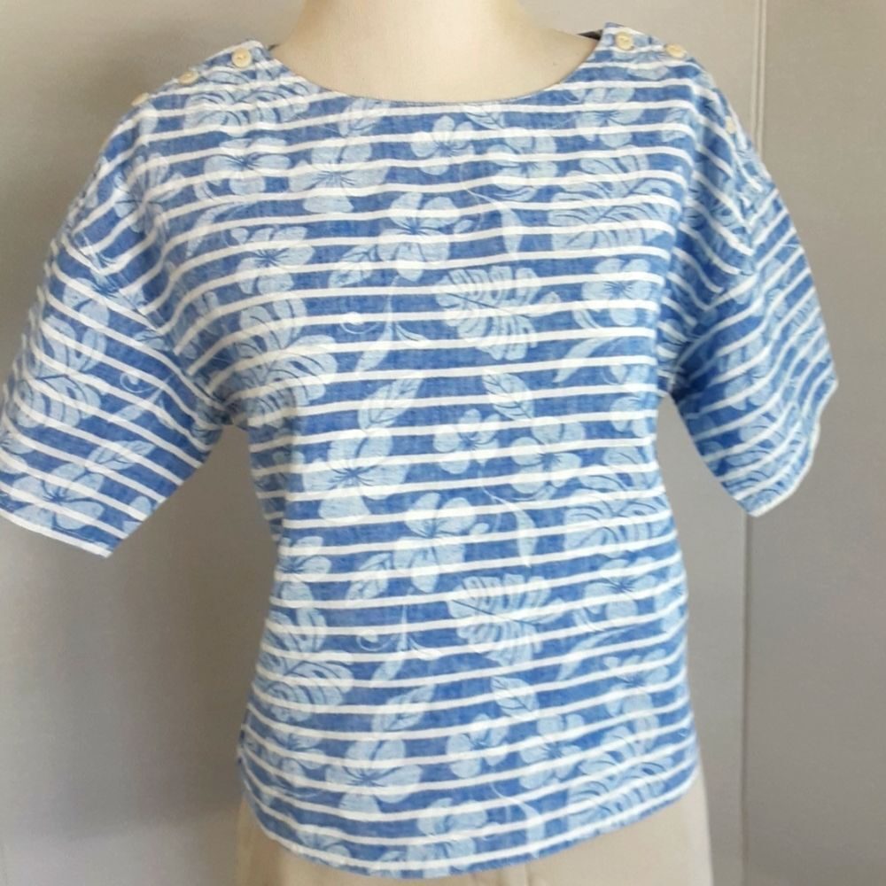 MADEWELL RIVET & THREAD LINEN BLUE FLORAL DEMIN CROP TOP SZ S